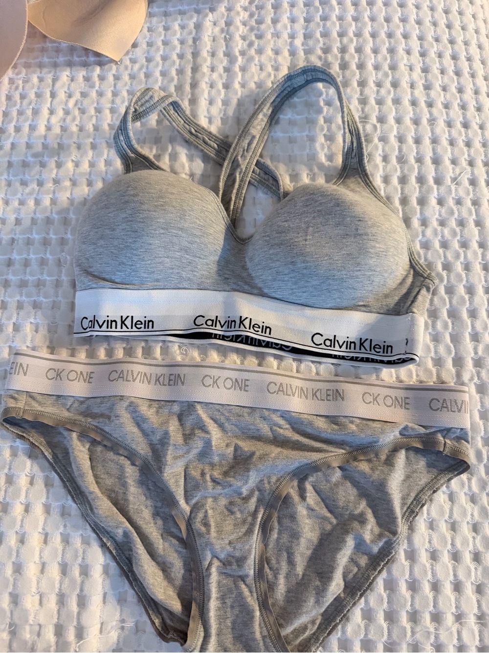 Calvin Klein Light Grey Logo Bralette & Bikini Brief Set